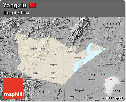 Shaded Relief Map of Yongxiu, darken, desaturated