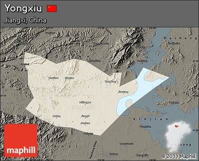 Shaded Relief Map of Yongxiu, darken