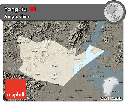Shaded Relief Map of Yongxiu, darken