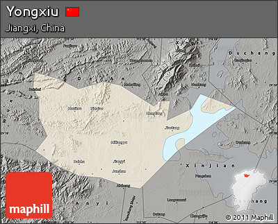 Shaded Relief Map of Yongxiu, darken, semi-desaturated