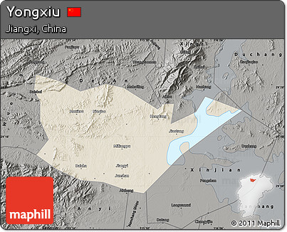 Shaded Relief Map of Yongxiu, darken, semi-desaturated