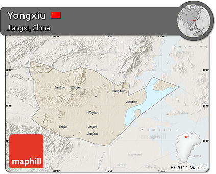 Shaded Relief Map of Yongxiu, lighten