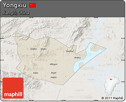 Shaded Relief Map of Yongxiu, lighten