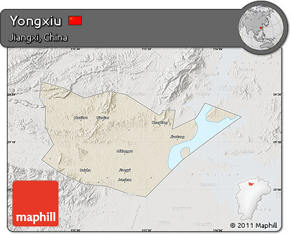 Shaded Relief Map of Yongxiu, lighten, semi-desaturated