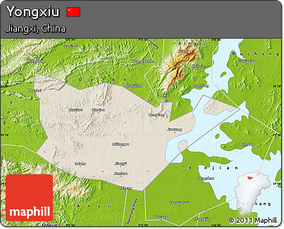 Shaded Relief Map of Yongxiu, physical outside