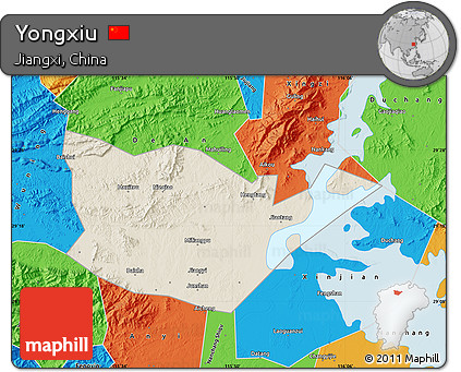 Shaded Relief Map of Yongxiu, political outside