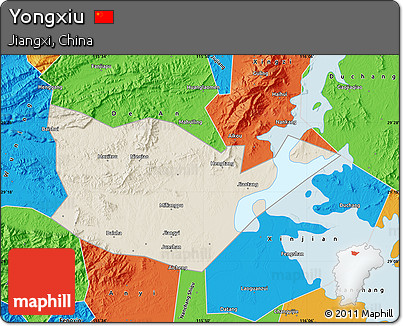 Shaded Relief Map of Yongxiu, political outside