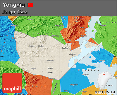 Shaded Relief Map of Yongxiu, political outside