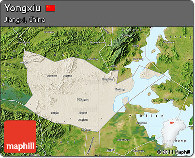 Shaded Relief Map of Yongxiu, satellite outside