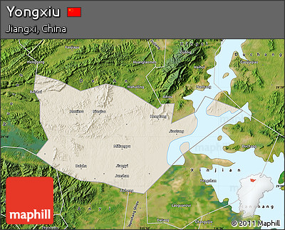 Shaded Relief Map of Yongxiu, satellite outside