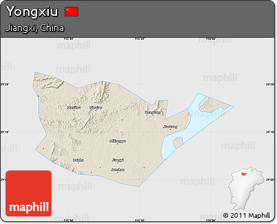 Shaded Relief Map of Yongxiu, single color outside