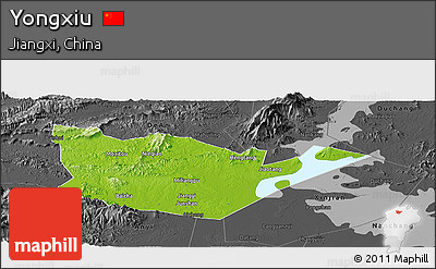 Physical Panoramic Map of Yongxiu, darken, desaturated