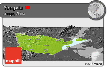 Physical Panoramic Map of Yongxiu, darken, desaturated