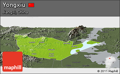 Physical Panoramic Map of Yongxiu, darken, semi-desaturated