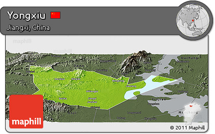 Physical Panoramic Map of Yongxiu, darken, semi-desaturated