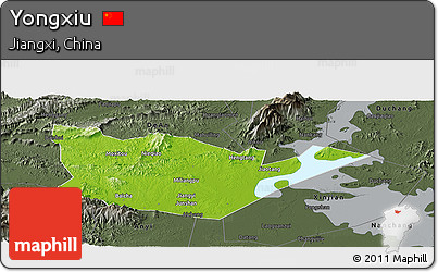 Physical Panoramic Map of Yongxiu, darken, semi-desaturated