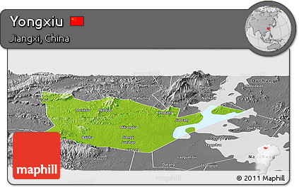 Physical Panoramic Map of Yongxiu, desaturated