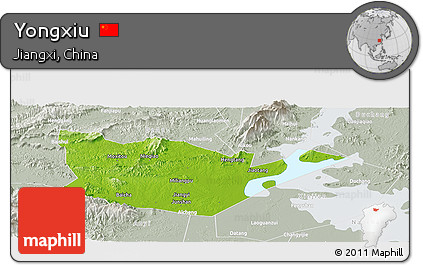 Physical Panoramic Map of Yongxiu, lighten, semi-desaturated