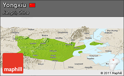 Physical Panoramic Map of Yongxiu, shaded relief outside