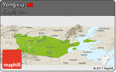 Physical Panoramic Map of Yongxiu, shaded relief outside