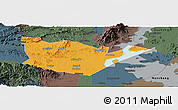 Political Panoramic Map of Yongxiu, darken, semi-desaturated