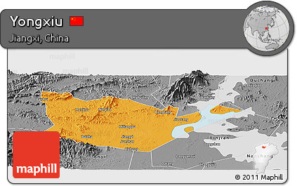 Political Panoramic Map of Yongxiu, desaturated