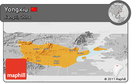 Political Panoramic Map of Yongxiu, lighten, desaturated