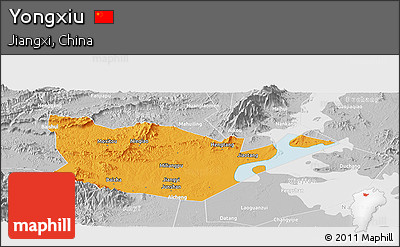 Political Panoramic Map of Yongxiu, lighten, desaturated