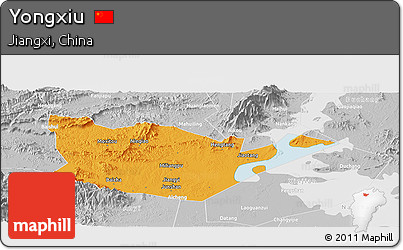 Political Panoramic Map of Yongxiu, lighten, desaturated