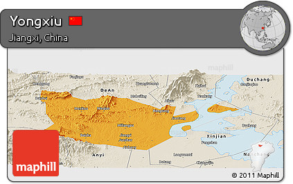 Political Panoramic Map of Yongxiu, shaded relief outside