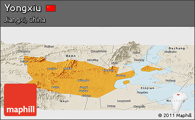 Political Panoramic Map of Yongxiu, shaded relief outside