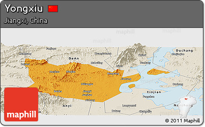 Political Panoramic Map of Yongxiu, shaded relief outside