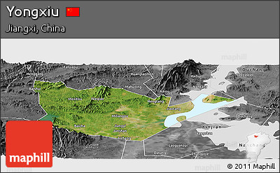 Satellite Panoramic Map of Yongxiu, desaturated