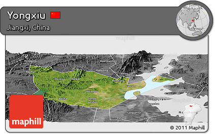 Satellite Panoramic Map of Yongxiu, desaturated