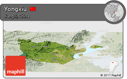 Satellite Panoramic Map of Yongxiu, lighten
