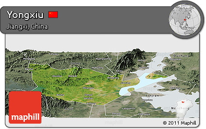 Satellite Panoramic Map of Yongxiu, semi-desaturated