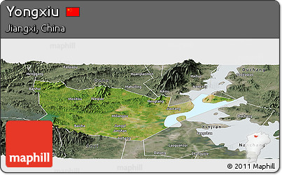Satellite Panoramic Map of Yongxiu, semi-desaturated