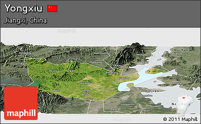 Satellite Panoramic Map of Yongxiu, semi-desaturated