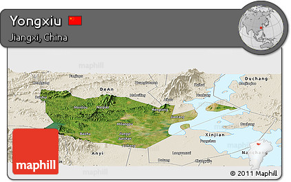 Satellite Panoramic Map of Yongxiu, shaded relief outside