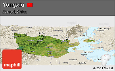 Satellite Panoramic Map of Yongxiu, shaded relief outside