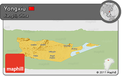 Savanna Style Panoramic Map of Yongxiu, single color outside