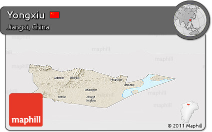 Shaded Relief Panoramic Map of Yongxiu, cropped outside