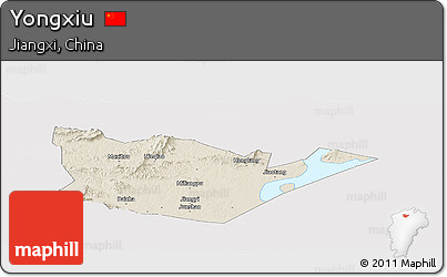 Shaded Relief Panoramic Map of Yongxiu, cropped outside