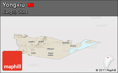 Shaded Relief Panoramic Map of Yongxiu, cropped outside