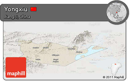 Shaded Relief Panoramic Map of Yongxiu, lighten