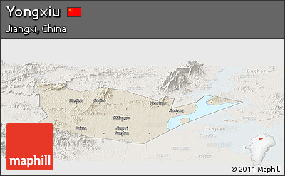 Shaded Relief Panoramic Map of Yongxiu, lighten
