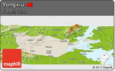 Shaded Relief Panoramic Map of Yongxiu, physical outside