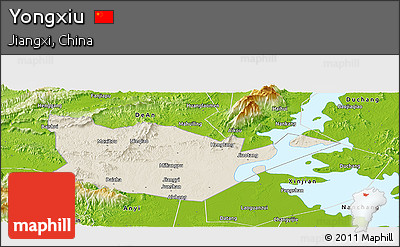 Shaded Relief Panoramic Map of Yongxiu, physical outside