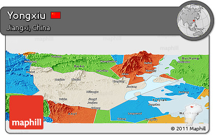 Shaded Relief Panoramic Map of Yongxiu, political outside