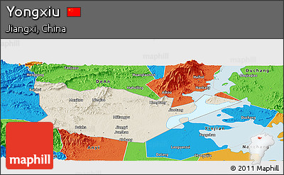 Shaded Relief Panoramic Map of Yongxiu, political outside